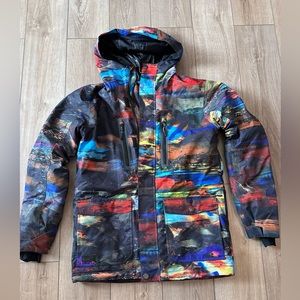 Men's Ski Waterproof Snowboard Jacket Insulated Hooded Multi colored. EUC